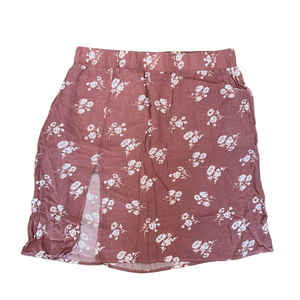 Women’s Floral Dusty Rose and White  High Waist Short Skirt With Side Slit